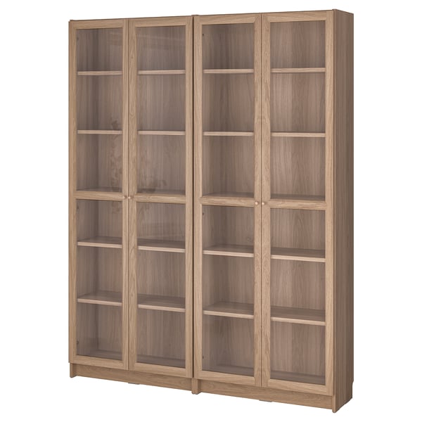 BILLY / OXBERG bookcase combination w glass doors, oak effect, 160x202 cm