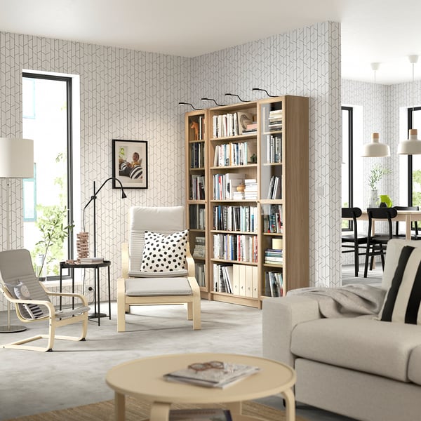 BILLY / OXBERG bookcase combination w glass doors, oak effect, 160x202 cm