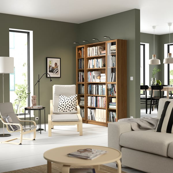 BILLY / OXBERG bookcase combination w glass doors, brown walnut effect, 160x202 cm