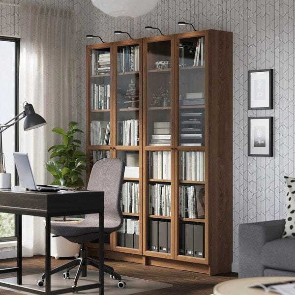 Ikea BILLY / OXBERG - Bookcase combination w glass doors, brown walnut effect, 160x202 cm