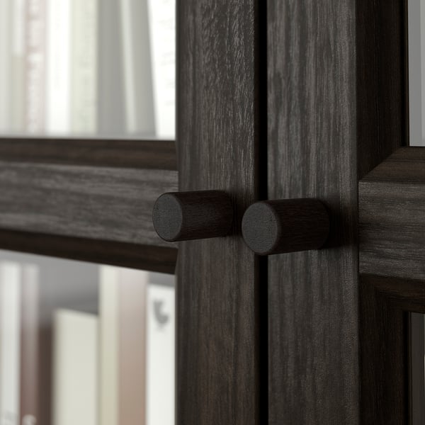 BILLY / OXBERG bookcase combination w glass doors, dark brown oak effect/clear glass, 120x30x202 cm