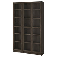BILLY / OXBERG bookcase combination w glass doors, dark brown oak effect/clear glass, 120x30x202 cm