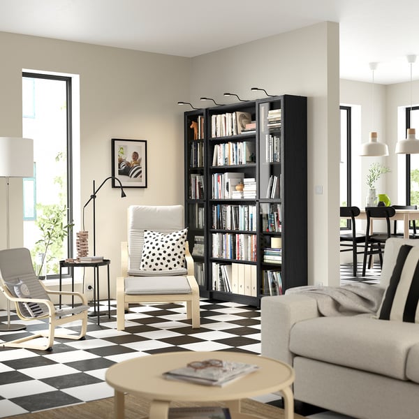 BILLY / OXBERG bookcase combination w glass doors, black oak effect, 160x202 cm