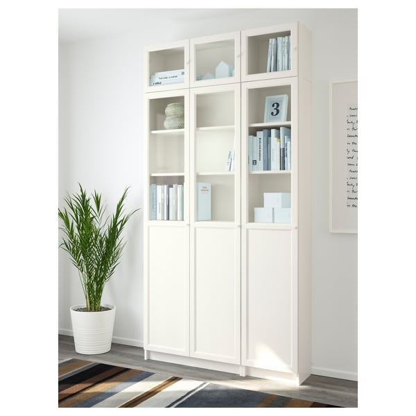 BILLY / OXBERG bookcase, white/glass, 120x30x237 cm