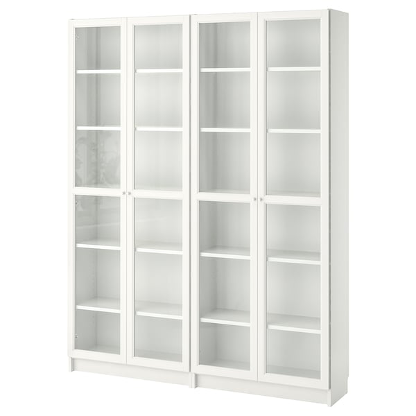 BILLY / OXBERG bookcase, white/glass, 160x30x202 cm