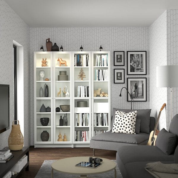 Ikea BILLY / OXBERG - Bookcase, white/glass, 160x30x202 cm