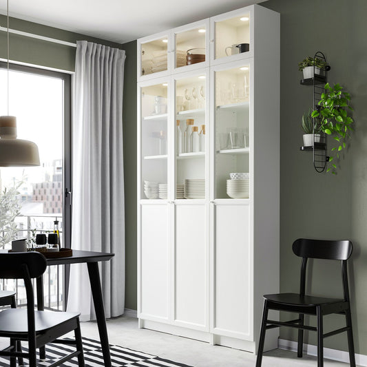 BILLY / OXBERG bookcase, white/glass, 120x30x237 cm
