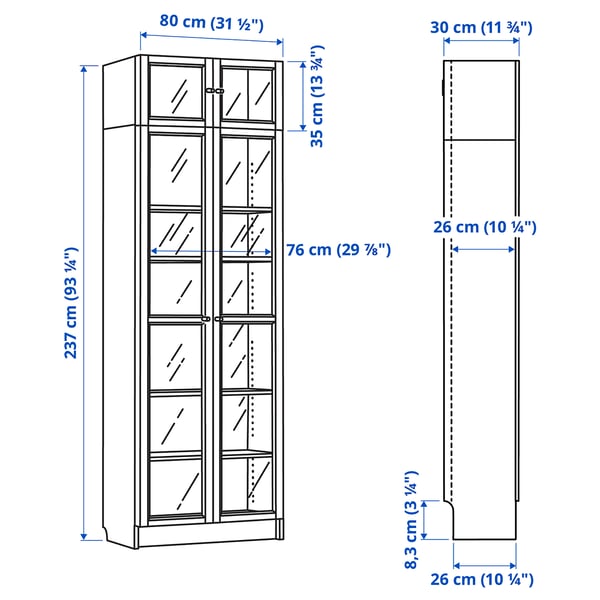 BILLY / OXBERG bookcase, white, 80x30x237 cm
