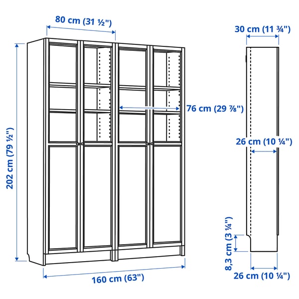 BILLY / OXBERG bookcase, white, 160x30x202 cm