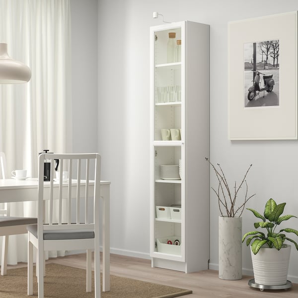BILLY / OXBERG bookcase with glass door, white/glass, 40x30x202 cm