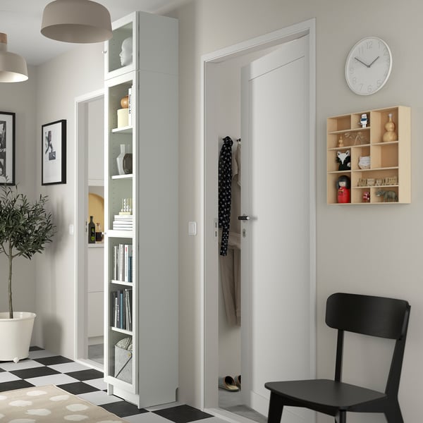 BILLY / OXBERG bookcase with glass door, white/glass, 40x30x237 cm