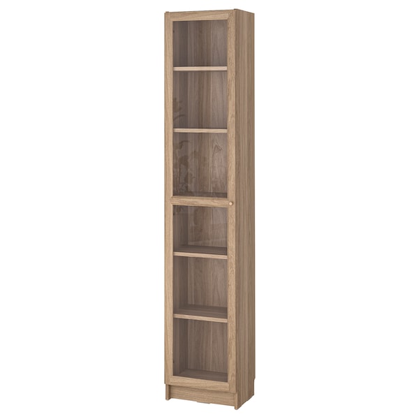 BILLY / OXBERG - Bookcase with glass door, oak effect/clear glass, 40x30x202 cm