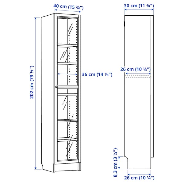 Ikea BILLY / OXBERG - Bookcase with glass door, dark brown oak effect/transparent glass,40x30x202 cm
