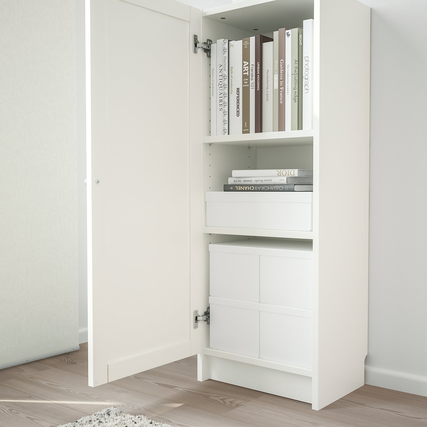 BILLY / OXBERG bookcase with door, white, 40x30x106 cm