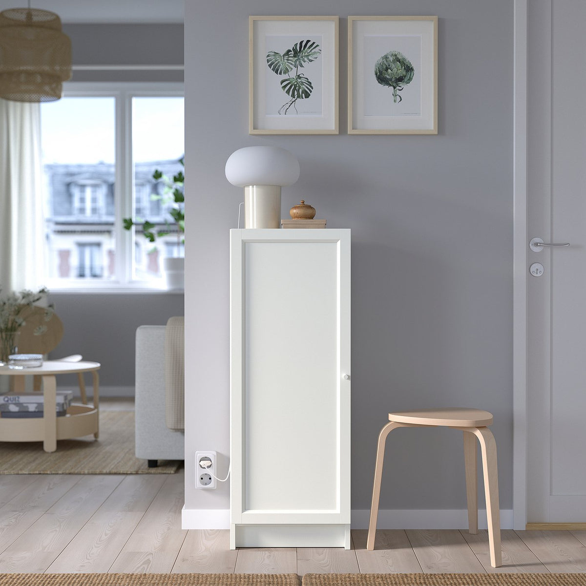 BILLY / OXBERG bookcase with door, white, 40x30x106 cm
