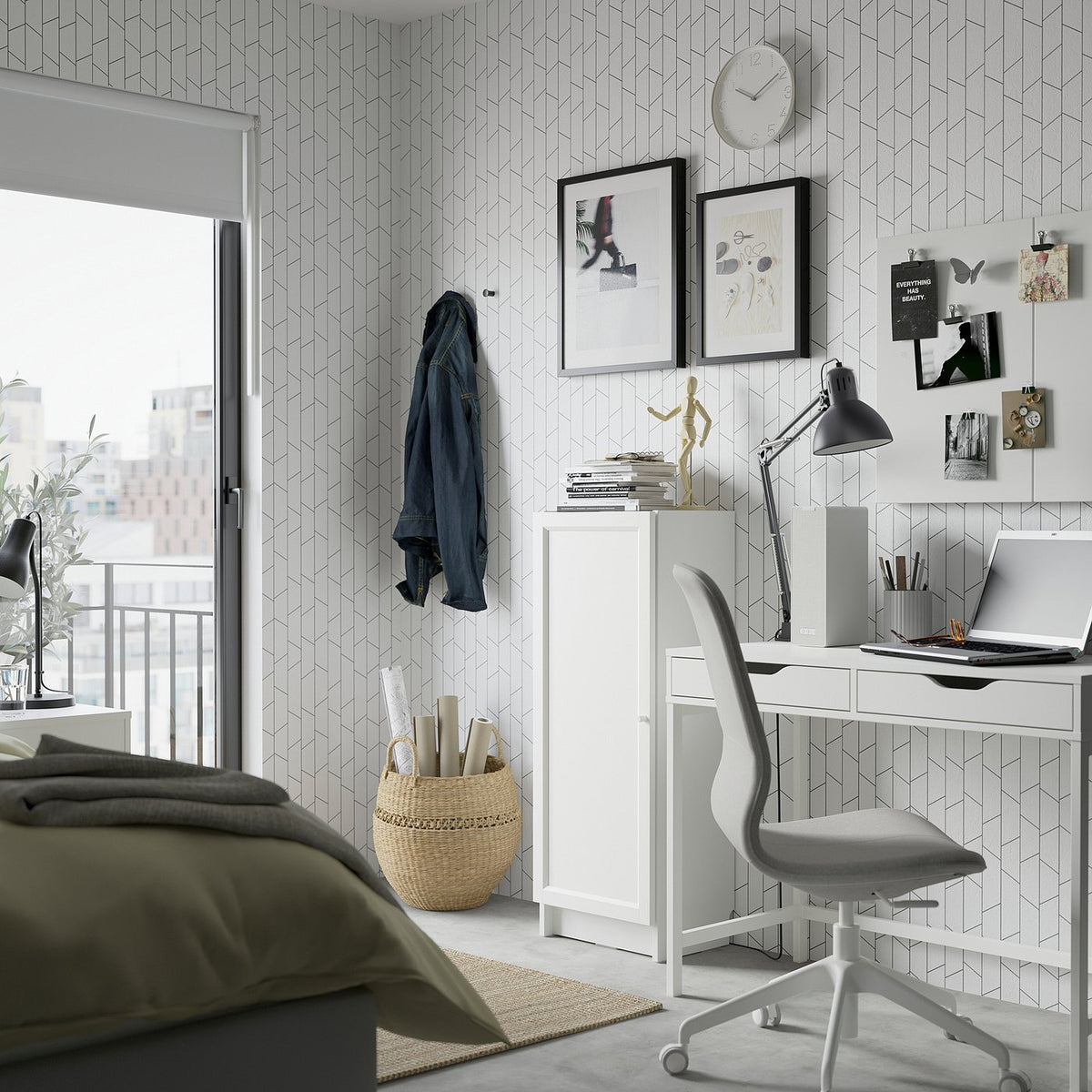 BILLY / OXBERG bookcase with door, white, 40x30x106 cm