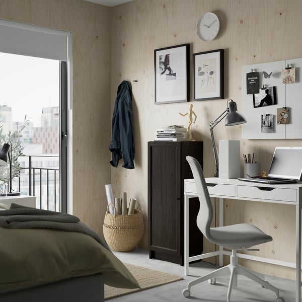 BILLY / OXBERG - Bookcase with door, dark brown oak effect,40x30x106 cm