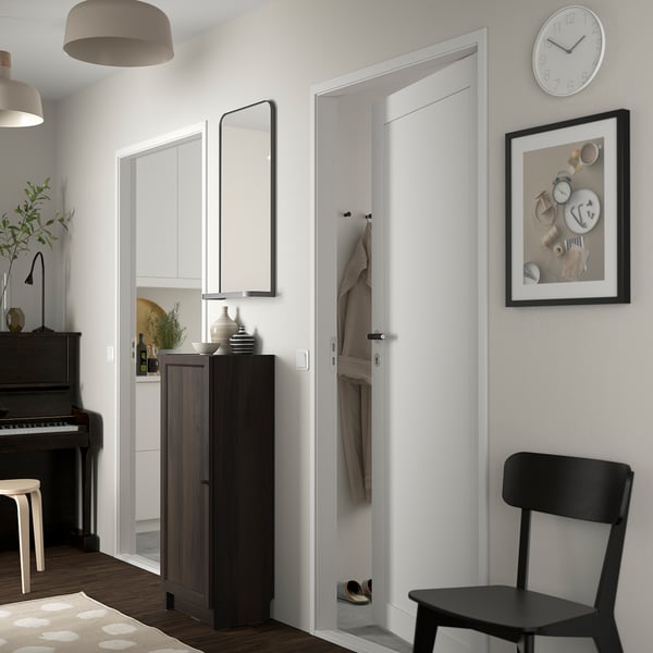 BILLY / OXBERG - Bookcase with door, dark brown oak effect,40x30x106 cm