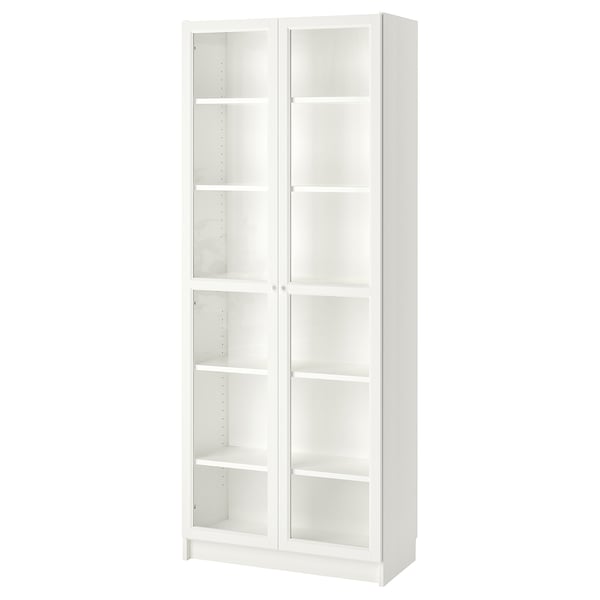 BILLY / OXBERG bookcase with glass-doors, white/glass, 80x41x202 cm