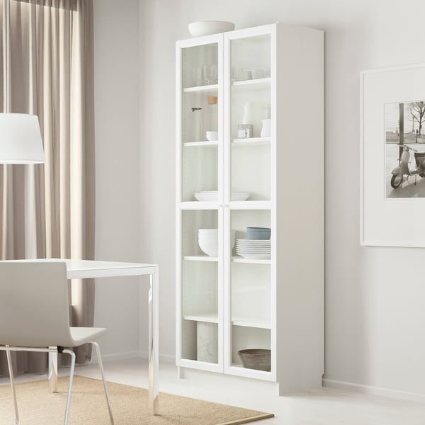 BILLY / OXBERG bookcase with glass-doors, white/glass, 80x41x202 cm