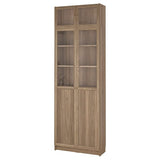 BILLY / OXBERG bookcase with glass doors, oak effect/clear glass, 80x30x237 cm