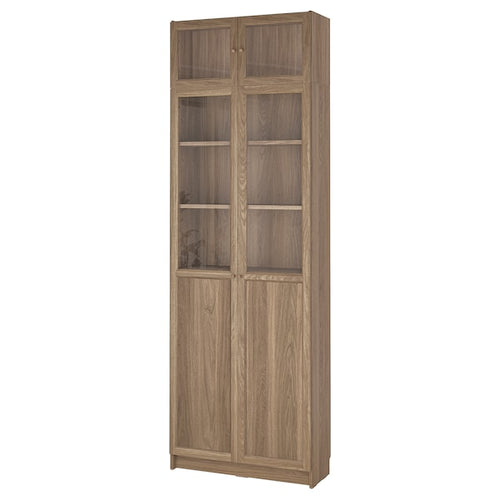 BILLY / OXBERG - Bookcase with glass doors, oak effect/clear glass, 80x30x237 cm