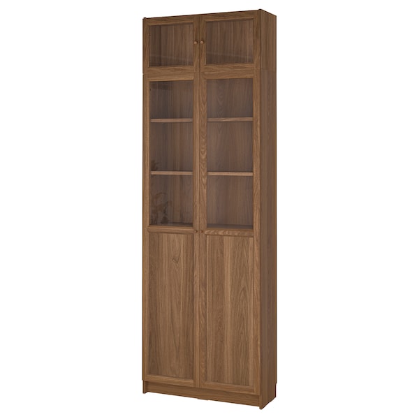 BILLY / OXBERG - Bookcase with glass doors, brown walnut effect/clear glass, 80x30x237 cm