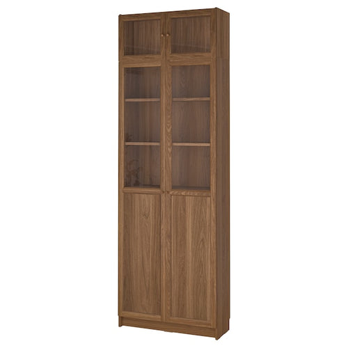 BILLY / OXBERG - Bookcase with glass doors, brown walnut effect/clear glass, 80x30x237 cm