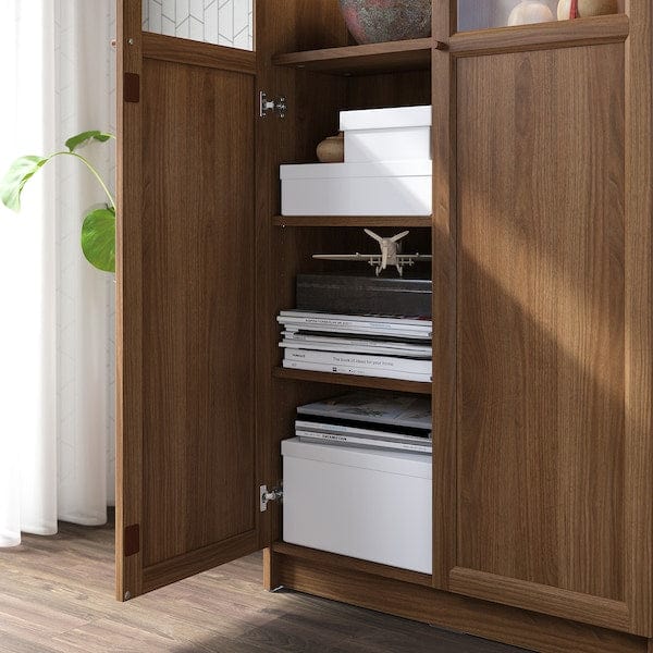 Ikea BILLY / OXBERG - Bookcase with glass doors, brown walnut effect/clear glass, 80x30x237 cm