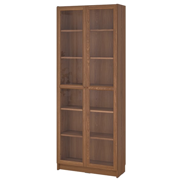 BILLY / OXBERG bookcase with glass doors, brown walnut effect, 80x30x202 cm
