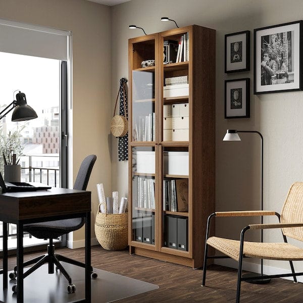 Ikea BILLY / OXBERG - Bookcase with glass doors, brown walnut effect, 80x30x202 cm