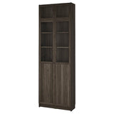 BILLY / OXBERG bookcase with glass doors, dark brown oak effect/clear glass, 80x30x237 cm