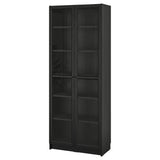 BILLY / OXBERG bookcase with glass doors, black oak effect, 80x41x202 cm