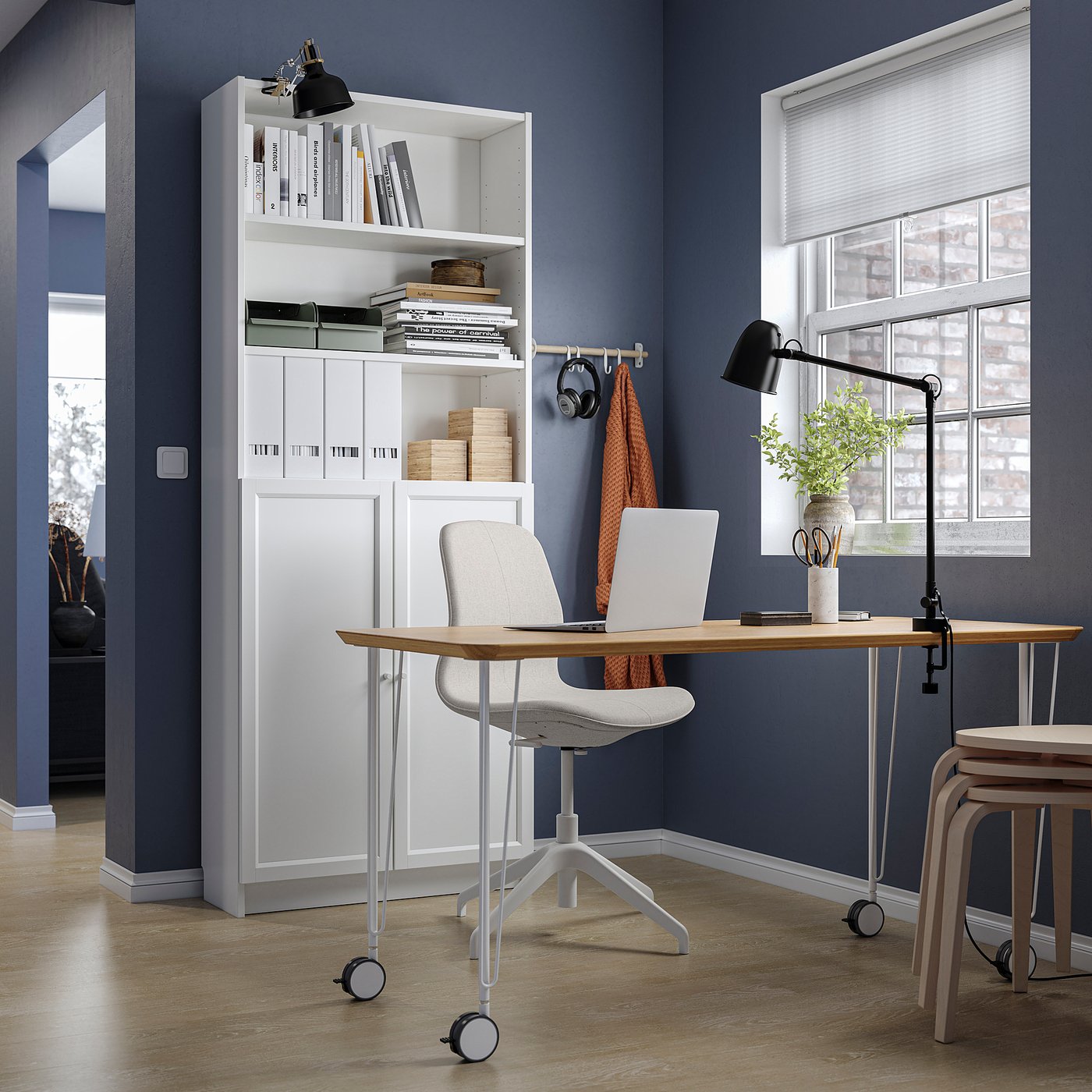 BILLY / OXBERG bookcase with doors, white, 80x30x202 cm