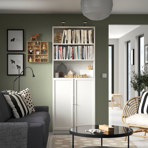 BILLY / OXBERG - BILLY / OXBERG Bookcase with doors, white, 80x30x202 cm