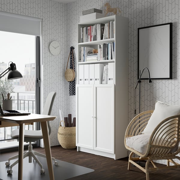 BILLY / OXBERG - BILLY / OXBERG Bookcase with doors, white, 80x30x202 cm