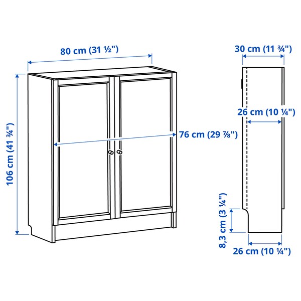 BILLY / OXBERG - Bookcase with doors, oak effect, 80x30x106 cm