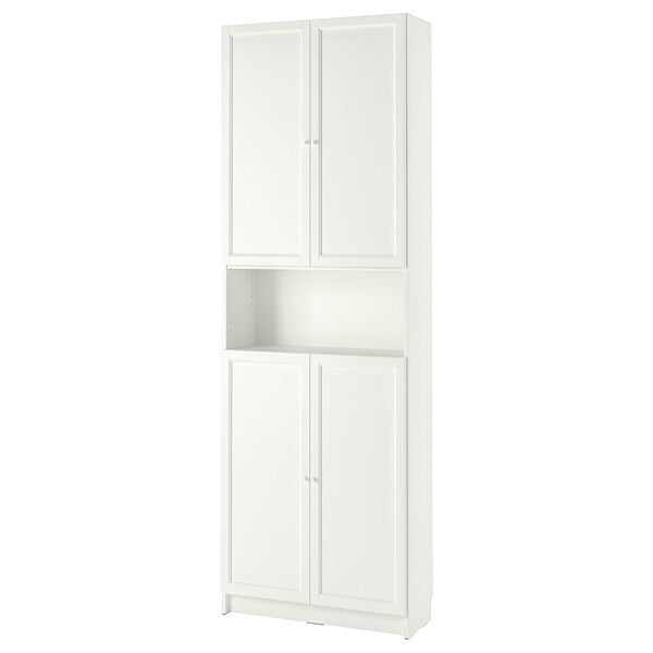 BILLY / OXBERG - Bookcase w doors/extension unit, white, 80x30x237 cm