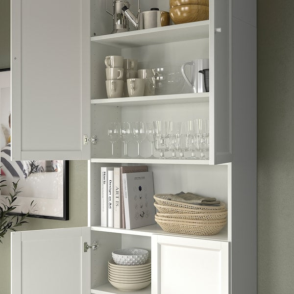 BILLY / OXBERG - Bookcase w doors/extension unit, white, 80x30x237 cm