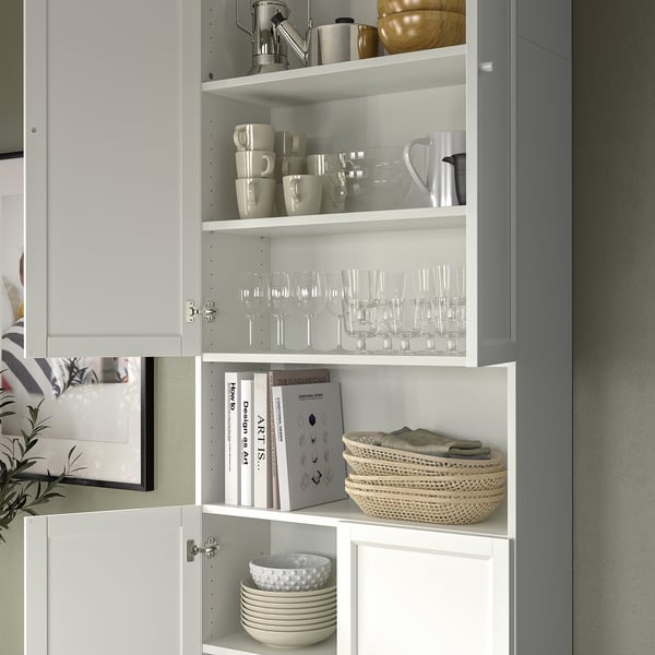 BILLY / OXBERG bookcase w doors/extension unit, white, 80x30x237 cm