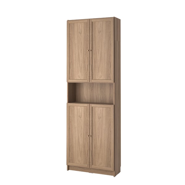 BILLY / OXBERG bookcase w doors/extension unit, oak effect, 80x30x237 cm