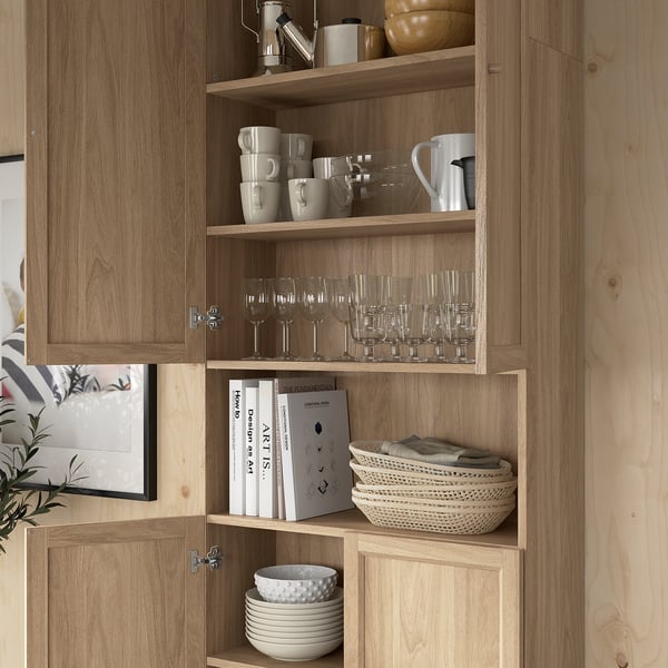 BILLY / OXBERG - BILLY / OXBERG Bookcase w doors/extension unit, oak effect, 80x30x237 cm
