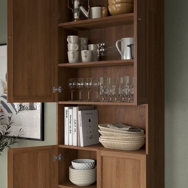 BILLY / OXBERG bookcase w doors/extension unit, brown walnut effect, 80x30x237 cm