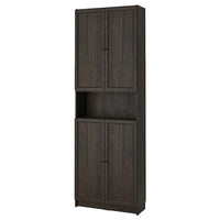 BILLY / OXBERG bookcase w doors/extension unit, dark brown oak effect, 80x30x237 cm