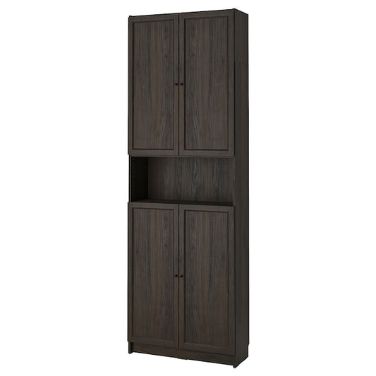 BILLY / OXBERG - Bookcase with doors/supplementary element, dark brown oak effect,80x30x237 cm