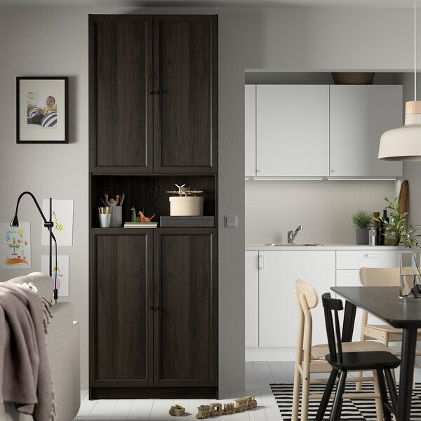 BILLY / OXBERG - Bookcase with doors/supplementary element, dark brown oak effect,80x30x237 cm