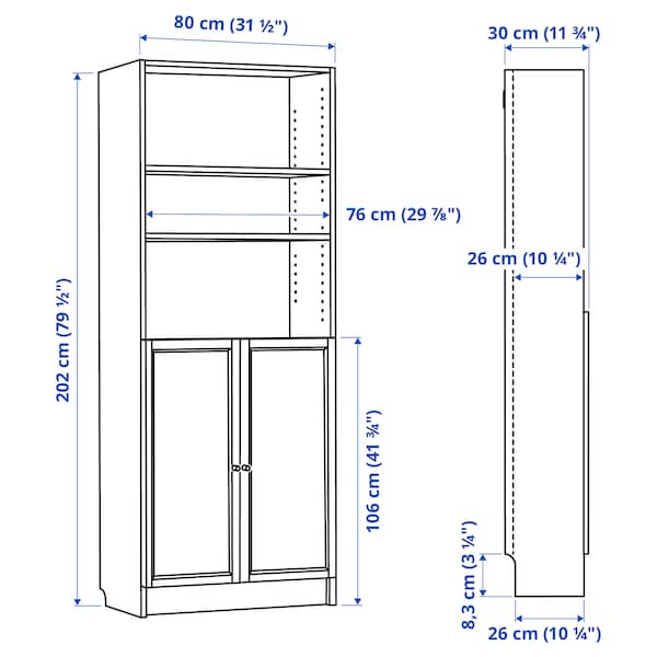 BILLY / OXBERG - Bookcase with doors, brown walnut effect, 80x30x202 cm