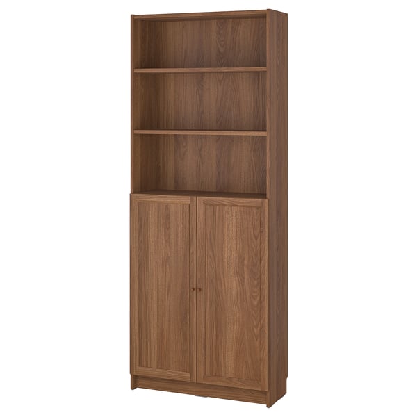 BILLY / OXBERG bookcase with doors, brown walnut effect, 80x30x202 cm