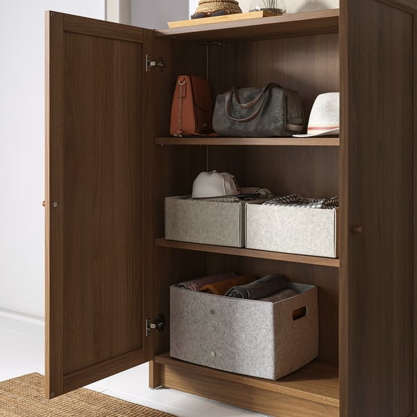 BILLY / OXBERG bookcase with doors, brown walnut effect, 80x30x106 cm