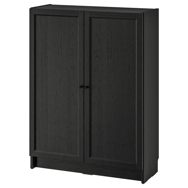 BILLY / OXBERG bookcase with doors, black oak effect, 80x30x106 cm
